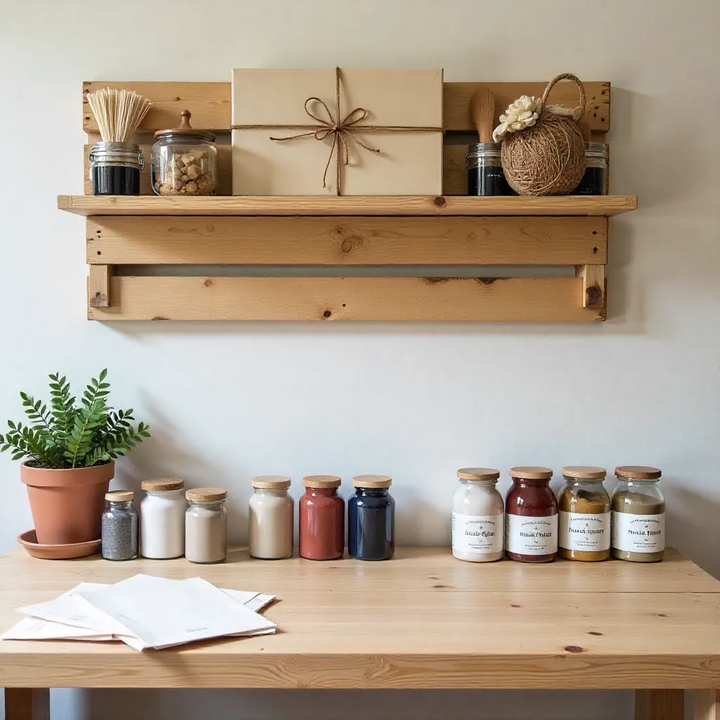 Workshop scene with zero-waste projects and pallet shelves